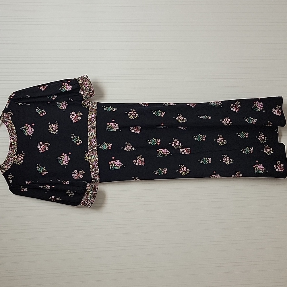 Boden Short Sleeve Floral Black Dress 8 Midi Viscose New Church Office Business - Picture 5 of 8